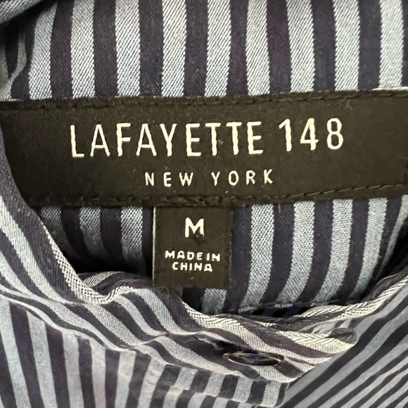 Lafayette 148 Asymmetrical Stripe Button Down Contemporary Shirt Blues M - Picture 3 of 10